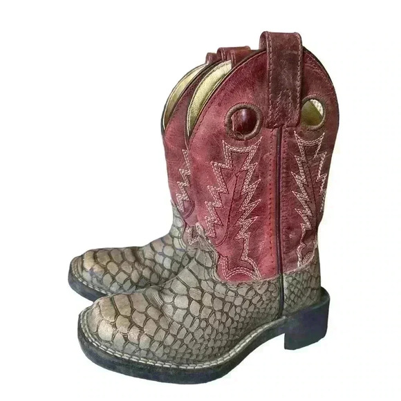 Kids Red Brown Smoky Mountain Viper Square Toe Cowboy Boots Size 8.5 - Picture 1 of 8